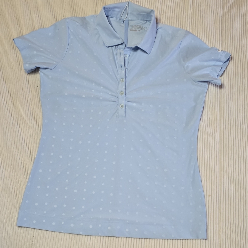 Nike Golf Dri-fit Women's Light Blue Polka Dot Polo Shirt Size Medium